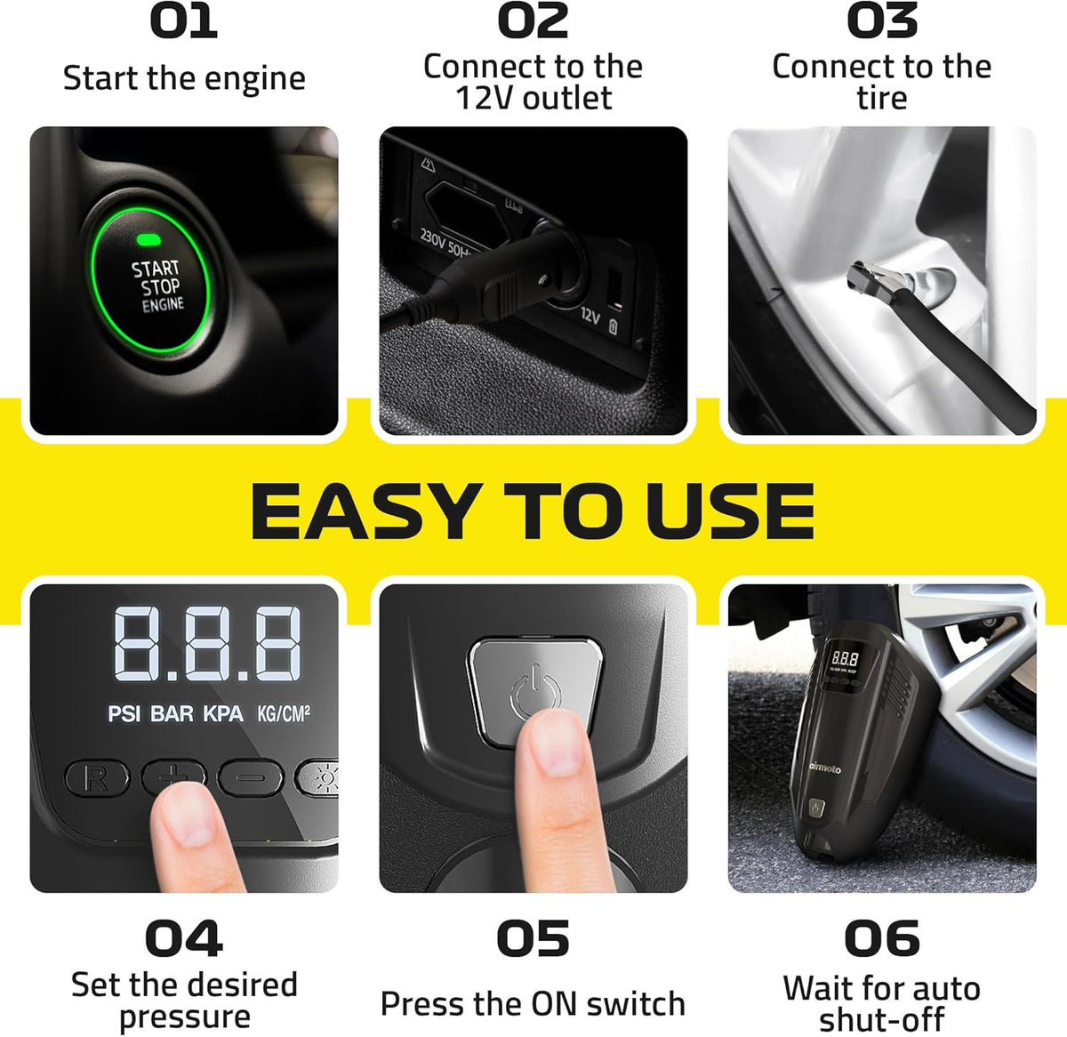 Portable Tire Inflator Air Compressor with Auto-Shutoff and LED Light E2962