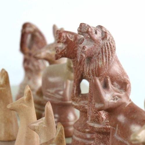 Hand Carved Soapstone Animal Chess Set I422926
