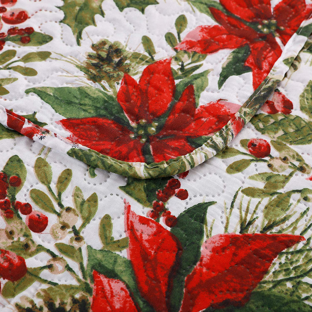 King Size Poinsettia Floral Lightweight Bedspread Coverlet with Pillow Shams Y867940