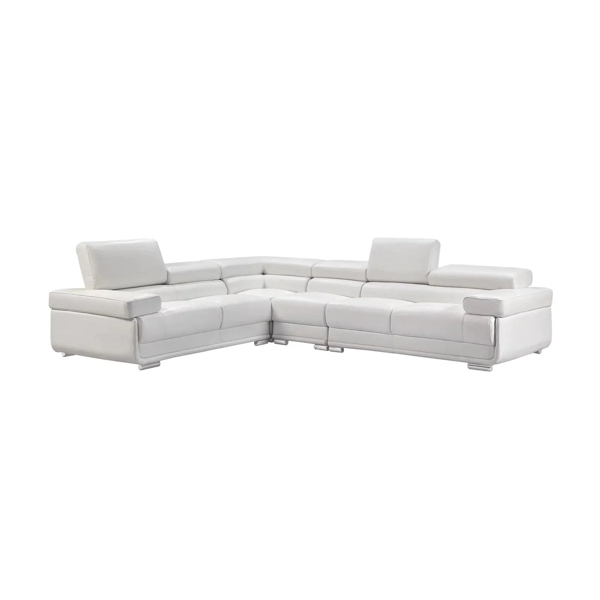 White Leather Right Facing Chaise Sectional Sofa O8632