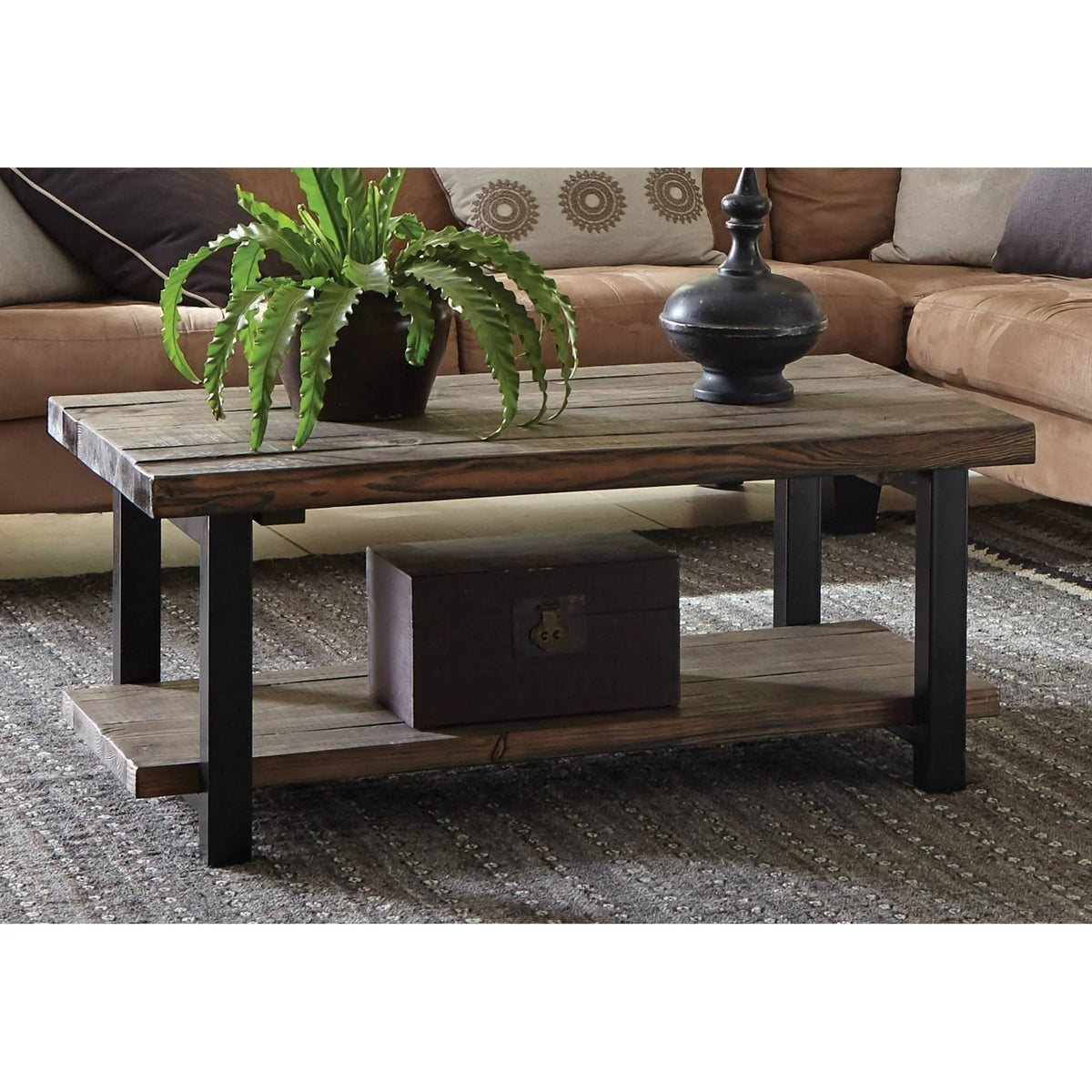 42" Metal and Wood Coffee Table B45579