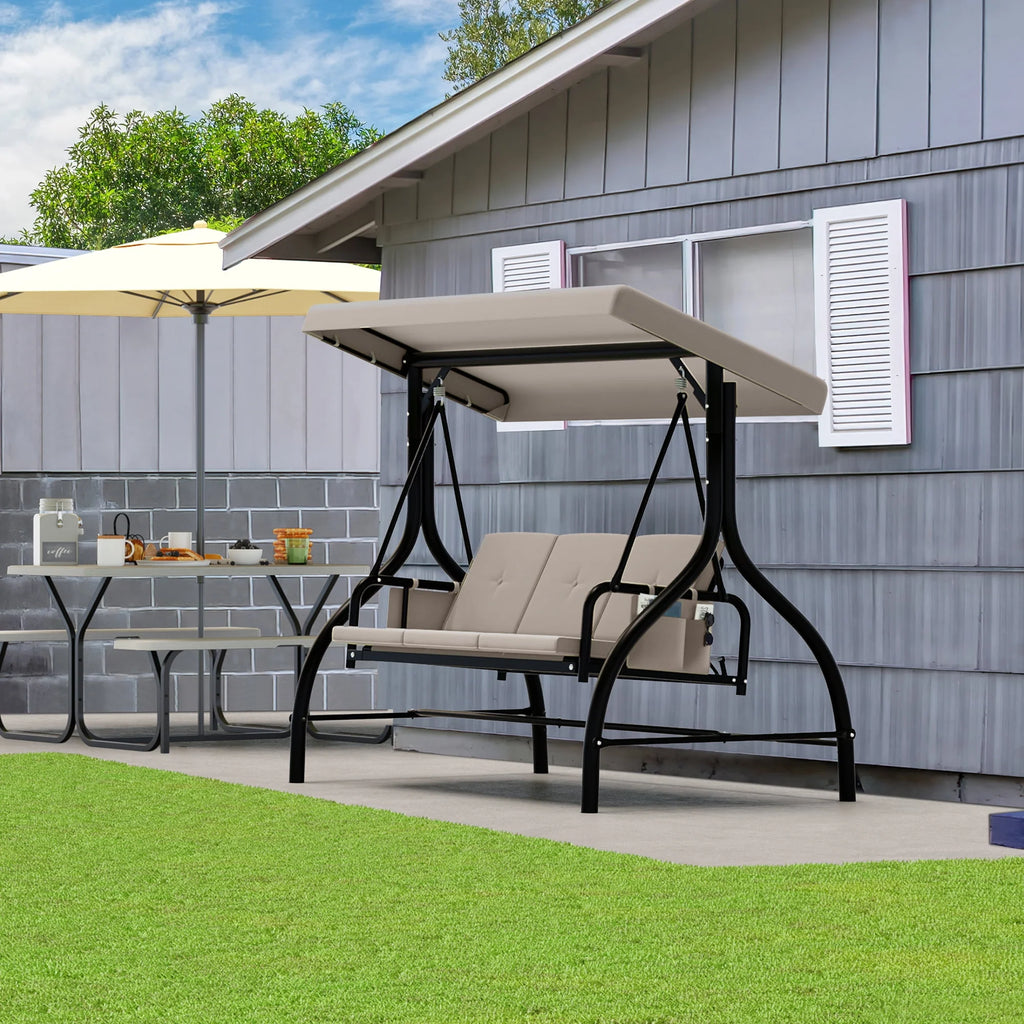 3 Person Patio Swing Chair with Adjustable Canopy and Cushion W80776