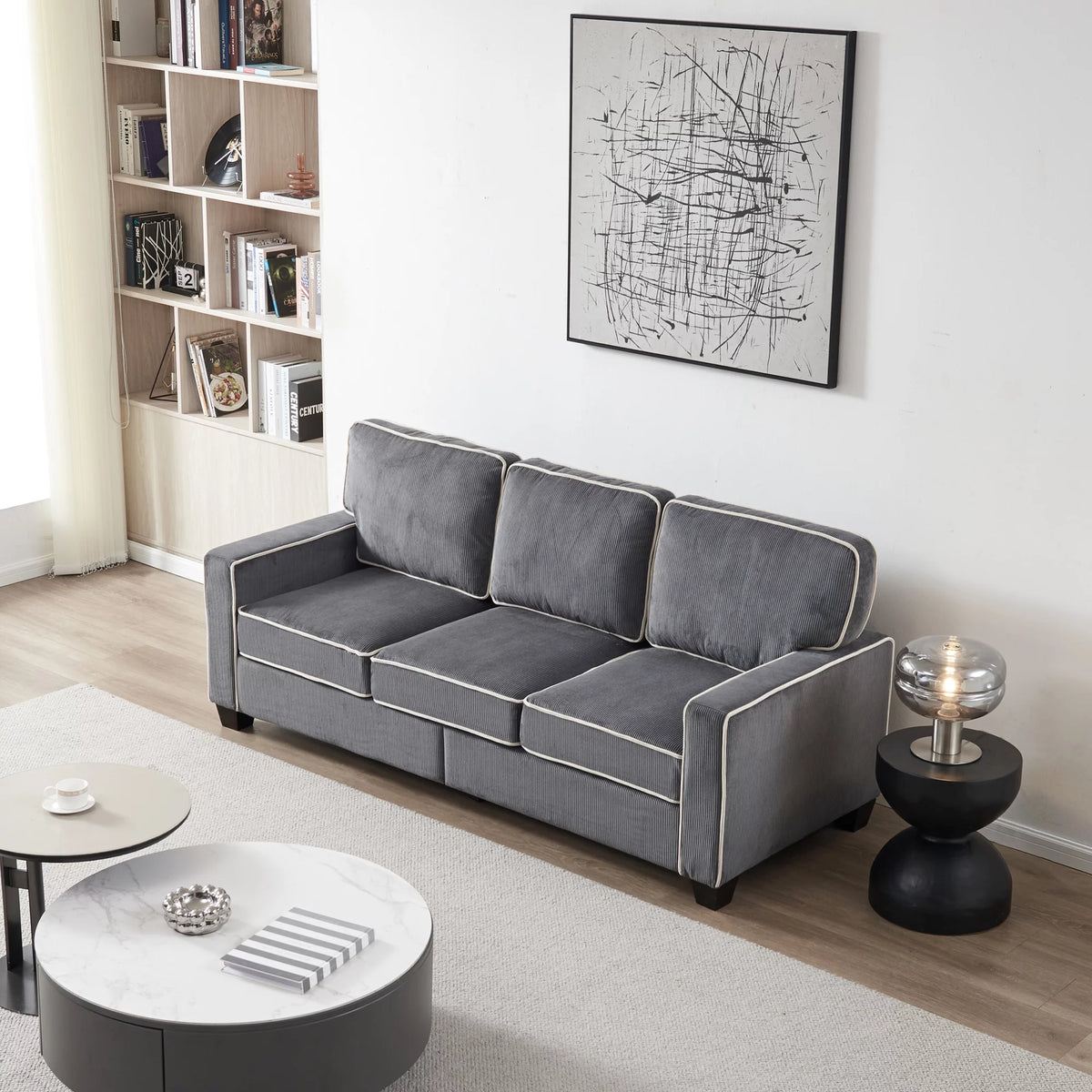 Dark Grey Corduroy Sofa with Storage K55689