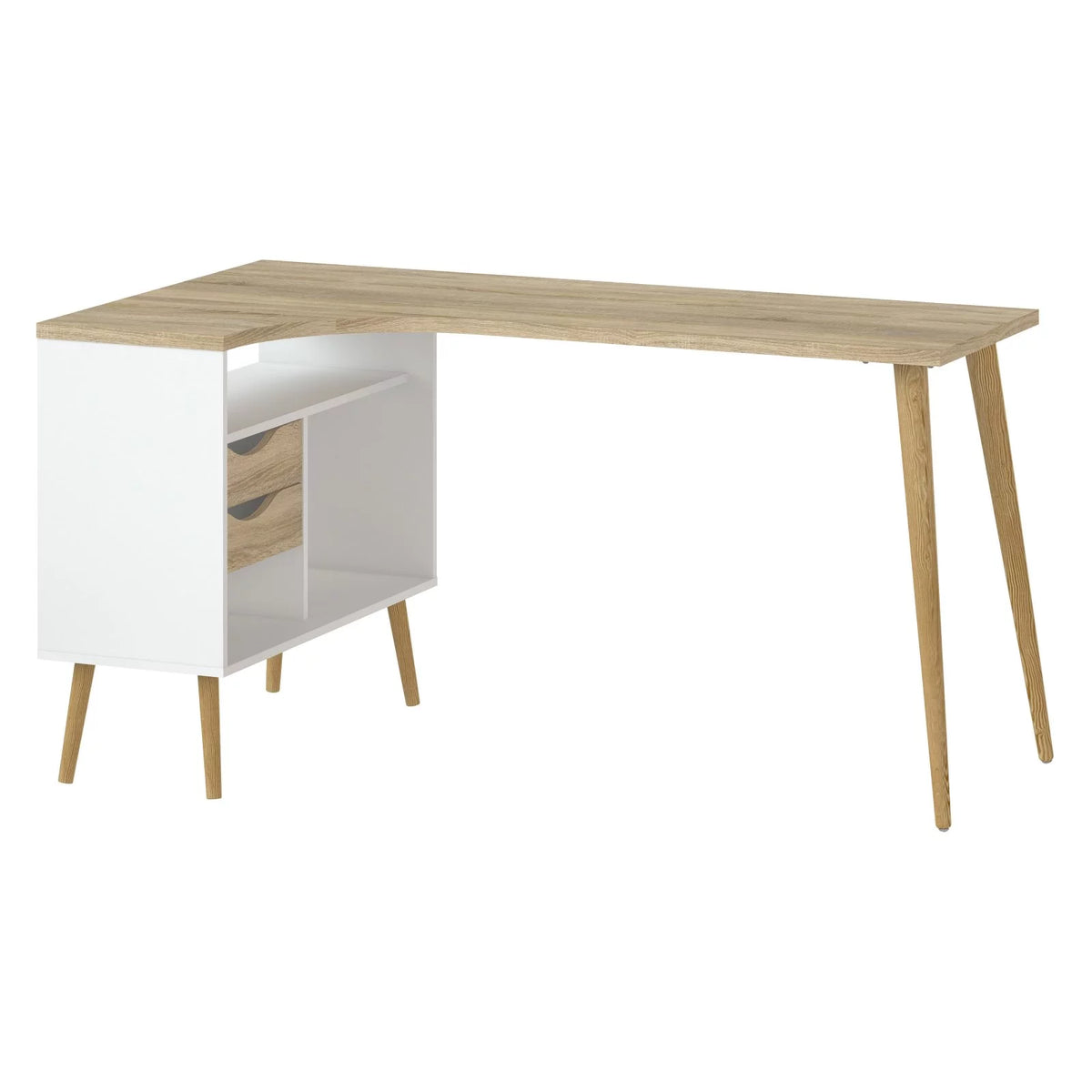 White and Oak 2 Drawer 3 Shelf Desk E796966