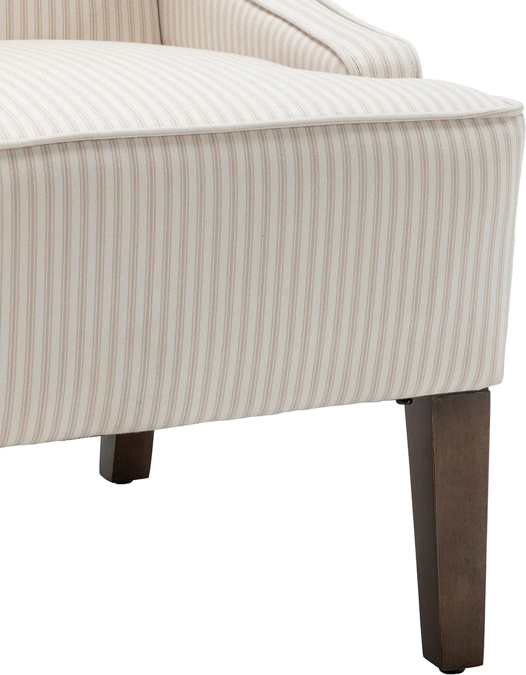 Cream and White Stripe Fabric Accent Chair with Wood Legs O97833
