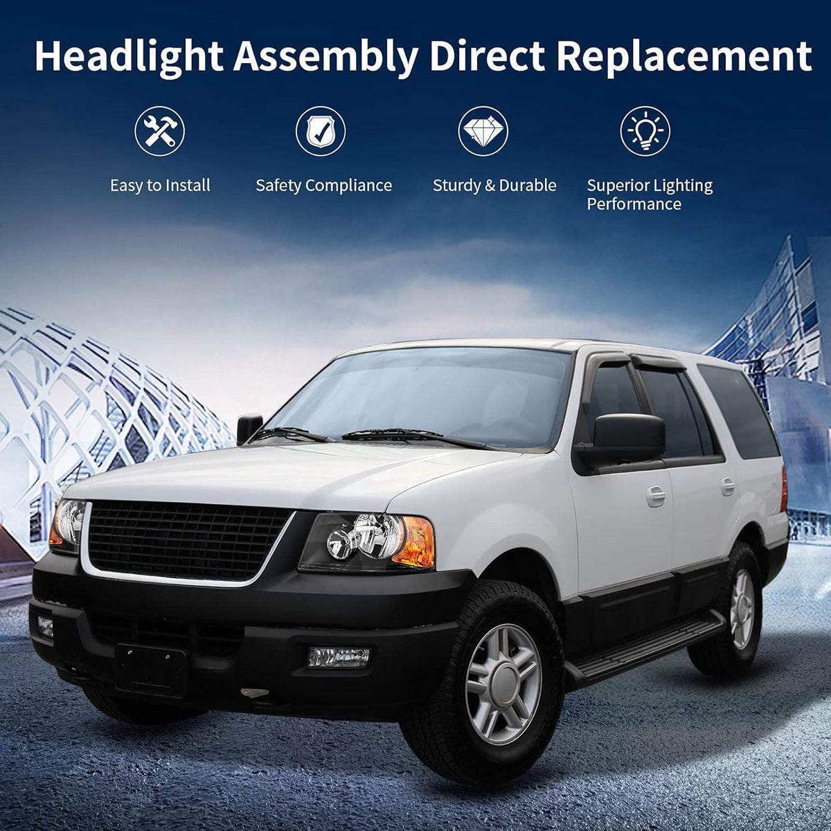 Headlight Assembly Compatible with 2003-2006 Ford Expedition Black Housing Clear Lens C41228