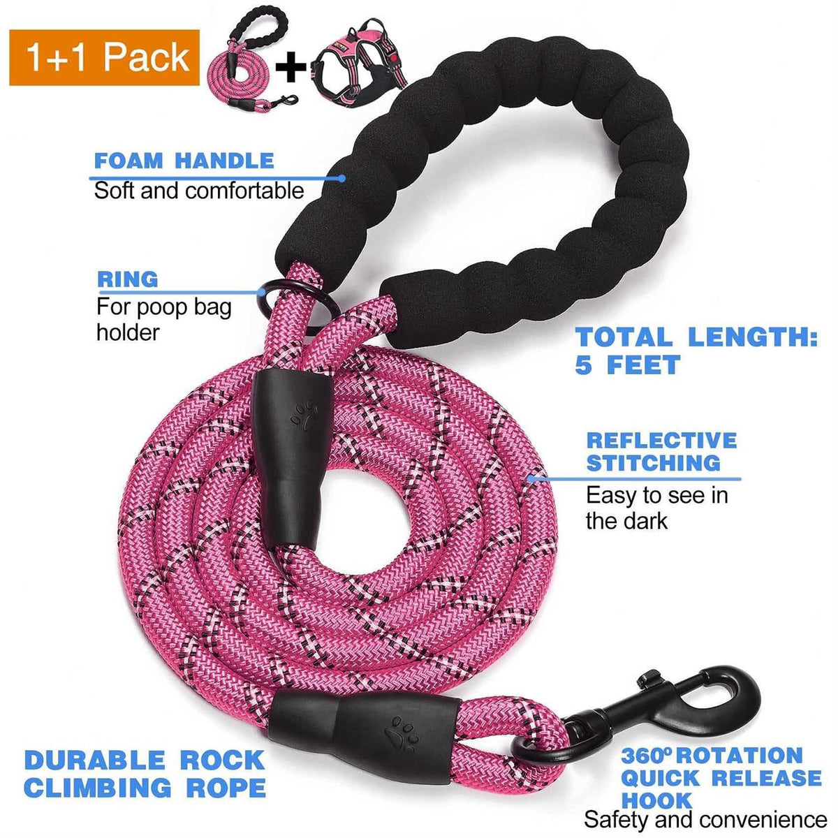 Adjustable Reflective Oxford Dog Harness with 5ft Dog Leash I39312