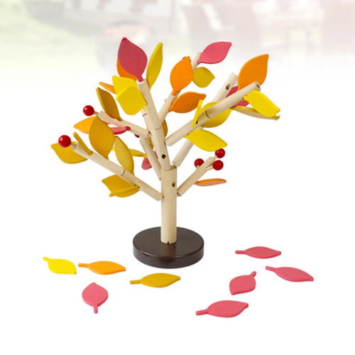 1 Set Wooden Tree Blocks with Leaves 3D Building Toy (Yellow) W831618