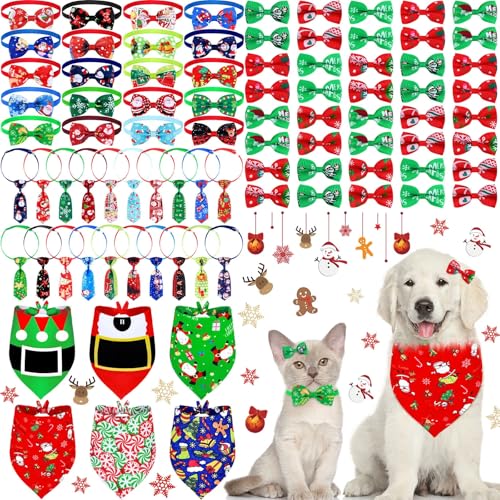 86 Pcs Christmas Dog Bows Bandanas Neckties Bowties Hairpins B627039