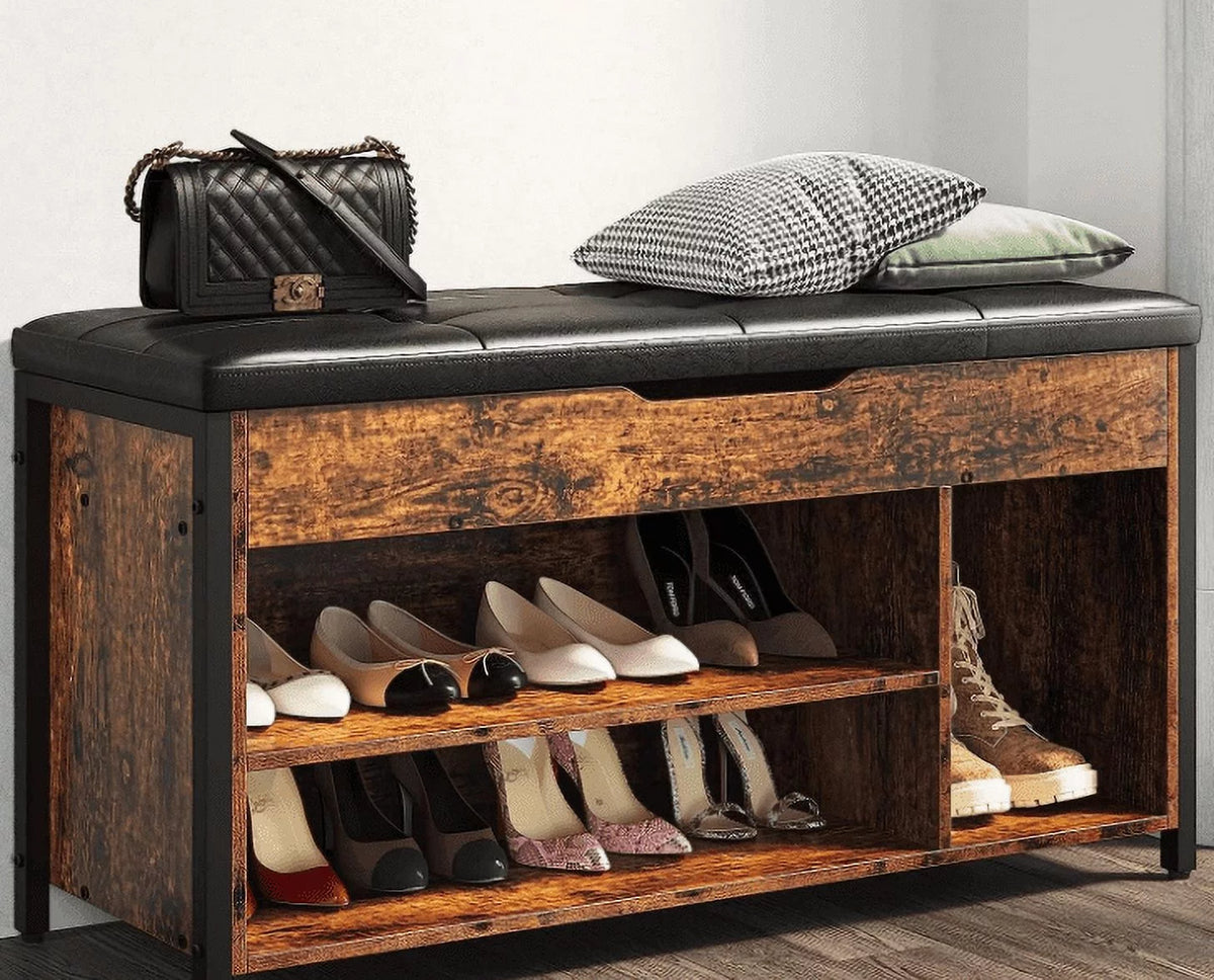 Lift Top Shoe Storage Bench with Cushion G4572