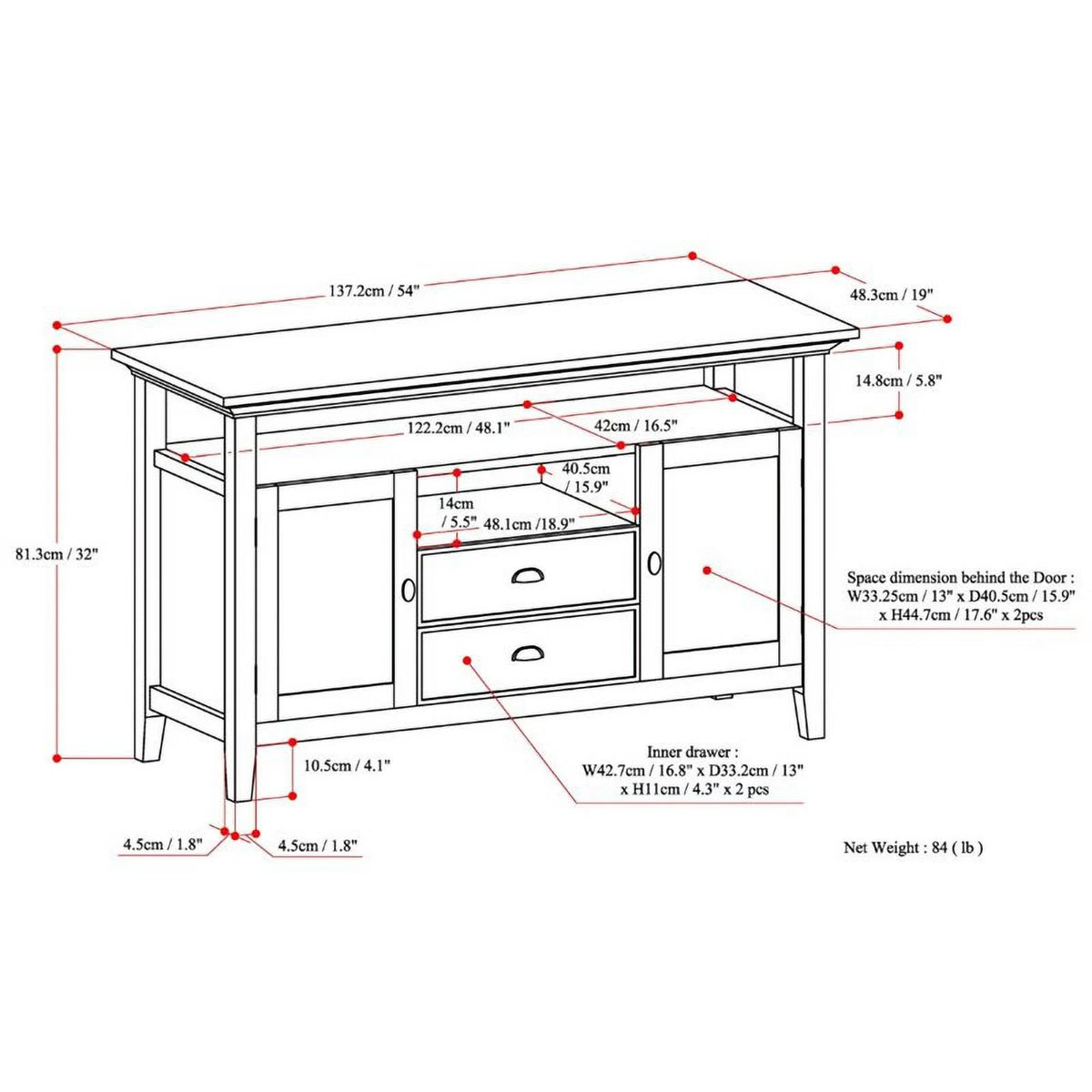 54" Gray Wood TV Media Stand H767241