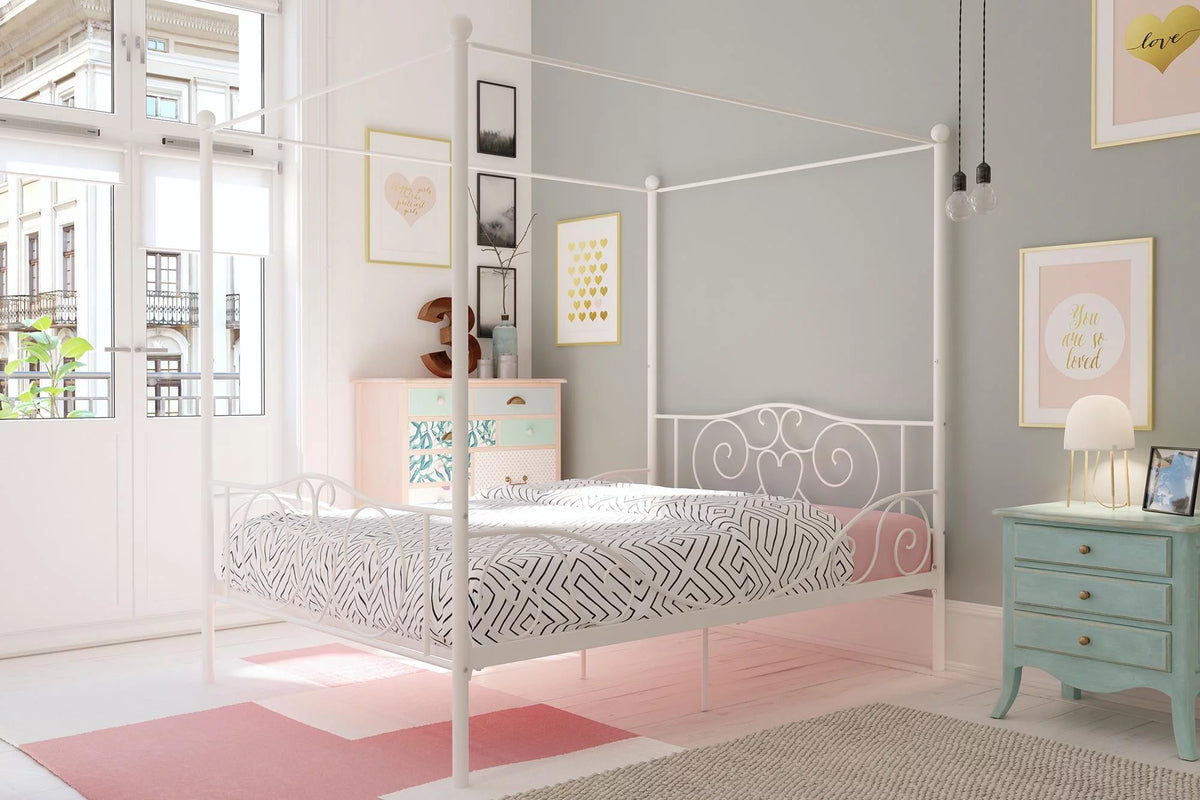 Pink Twin Metal Canopy Bed E6530