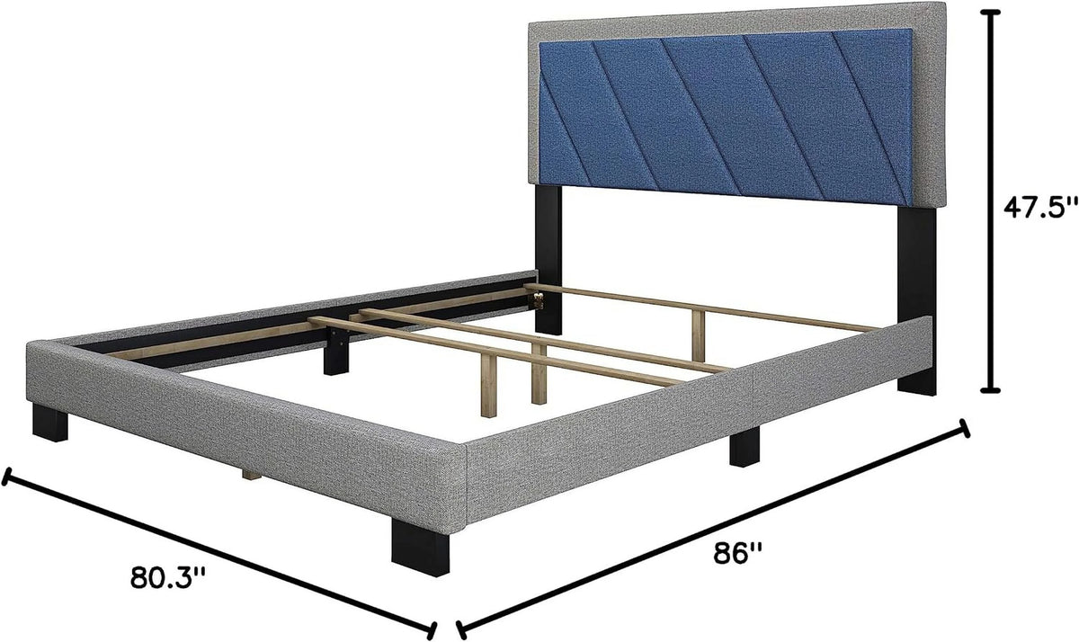 Blue/Gray King Upholstered Platform Bed with Headboard U122041