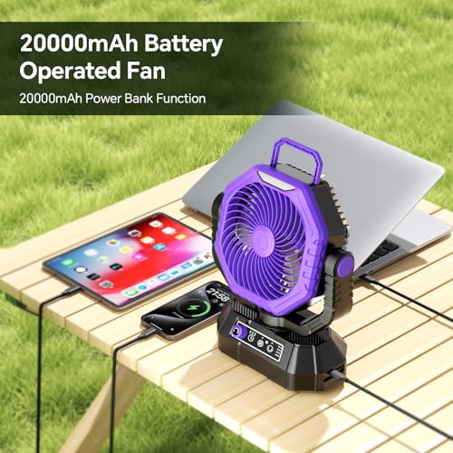 20000mAh Portable Rechargeable Battery Powered Fan with Light P98501