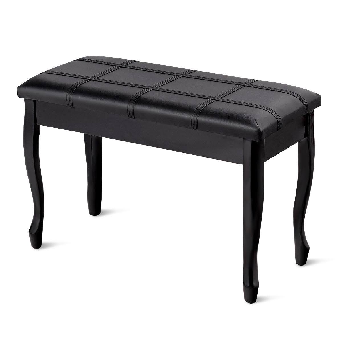 Black Solid Wood PU Leather Piano Bench with Storage H266404