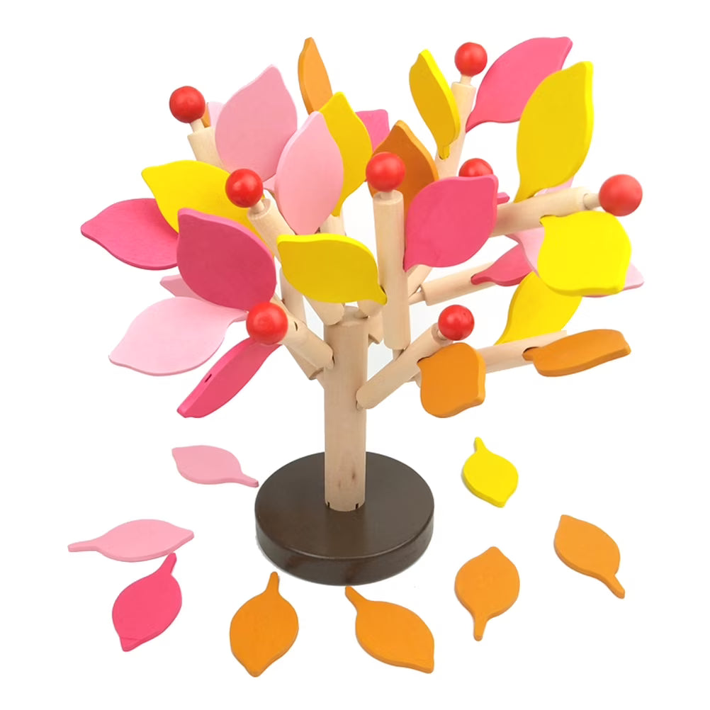 1 Set Wooden Tree Blocks with Leaves 3D Building Toy (Yellow) W831618