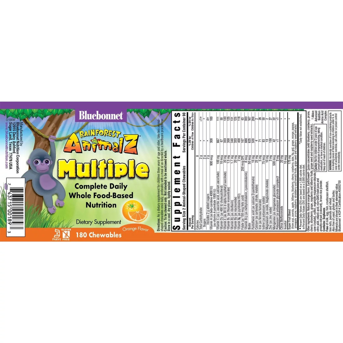 Whole Food Based Multiple Orange 180 Chewable Tablets H821646