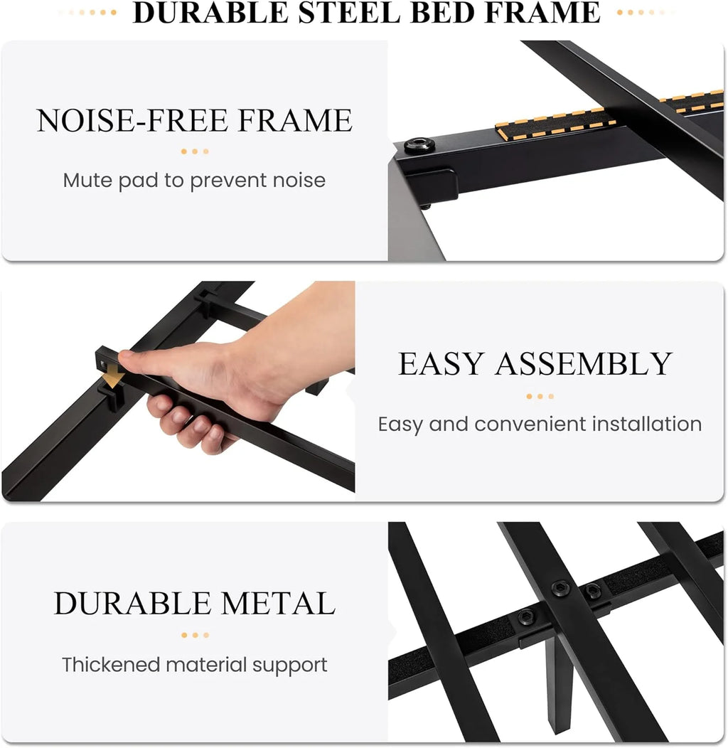 Queen Size Black Metal Platform Bed Frame with Headboard and Footboard W735596