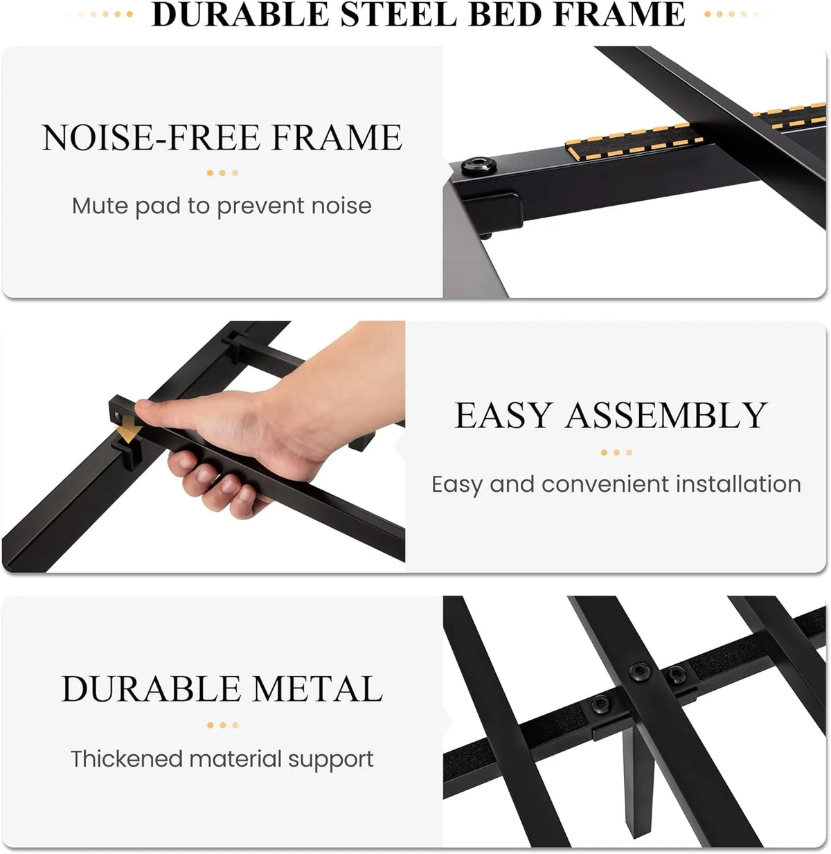 Queen Size Black Metal Platform Bed Frame with Headboard and Footboard W735596