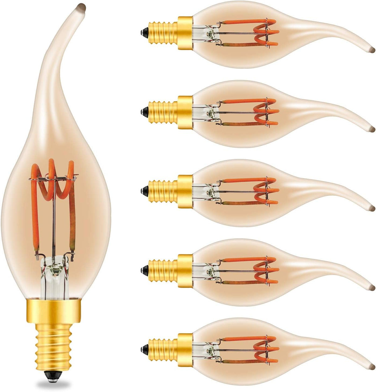12 Pack Dimmable LED Edison Bulbs, E12 Base, 3W, Warm White 2200K, Amber Glass, Candle Bulb N54162