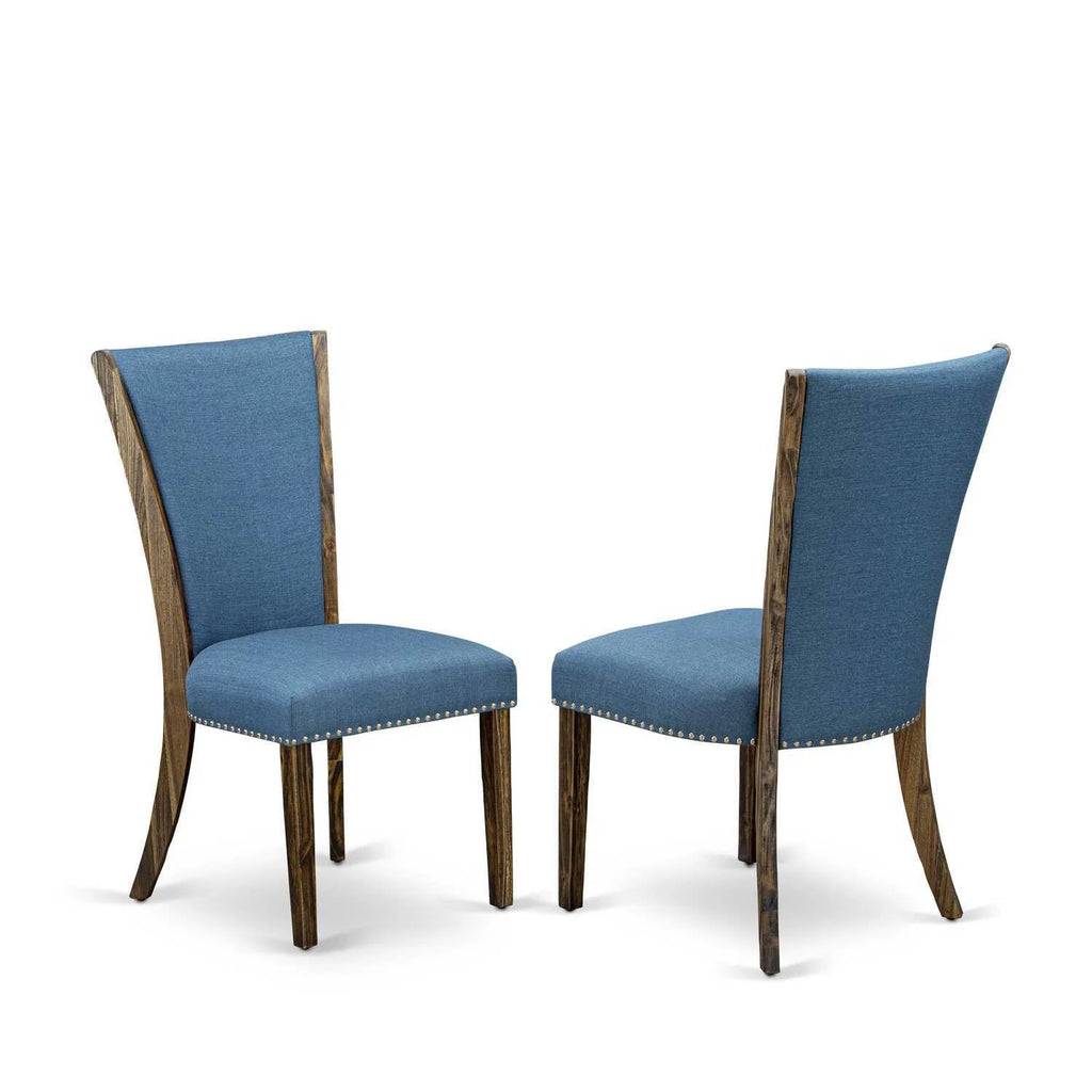 7 Pc Pedestal Dining Table Set with 6 Blue High Back Chairs L6048