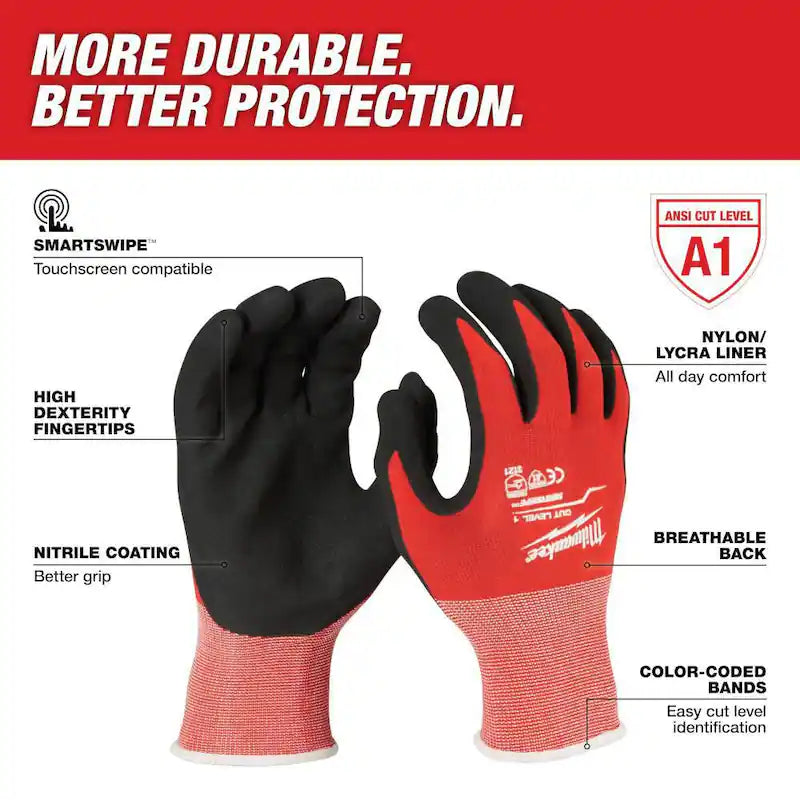 Medium Red Nitrile Cut Resistant Work Gloves 30-Pack L32986