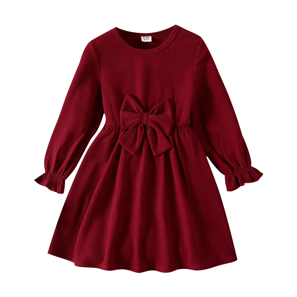 Red 3D Bowknot Long Sleeve Dress V720508