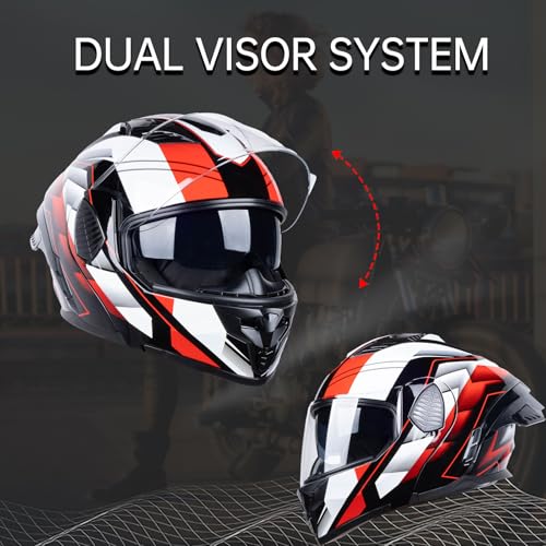 Modular Motorcycle Helmet Dual Visor Flip up DOT Approved T170