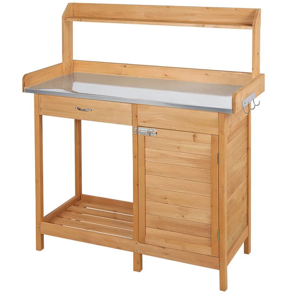 Wooden Garden Potting Bench with Cabinet W5552