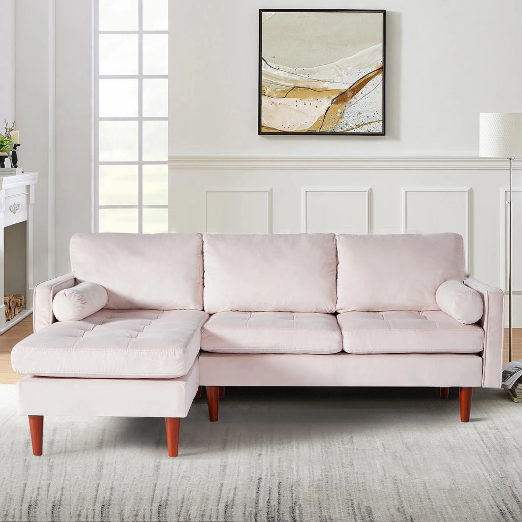 78" Wide L-Shaped Velvet Sectional Sofa with Ottoman C3131