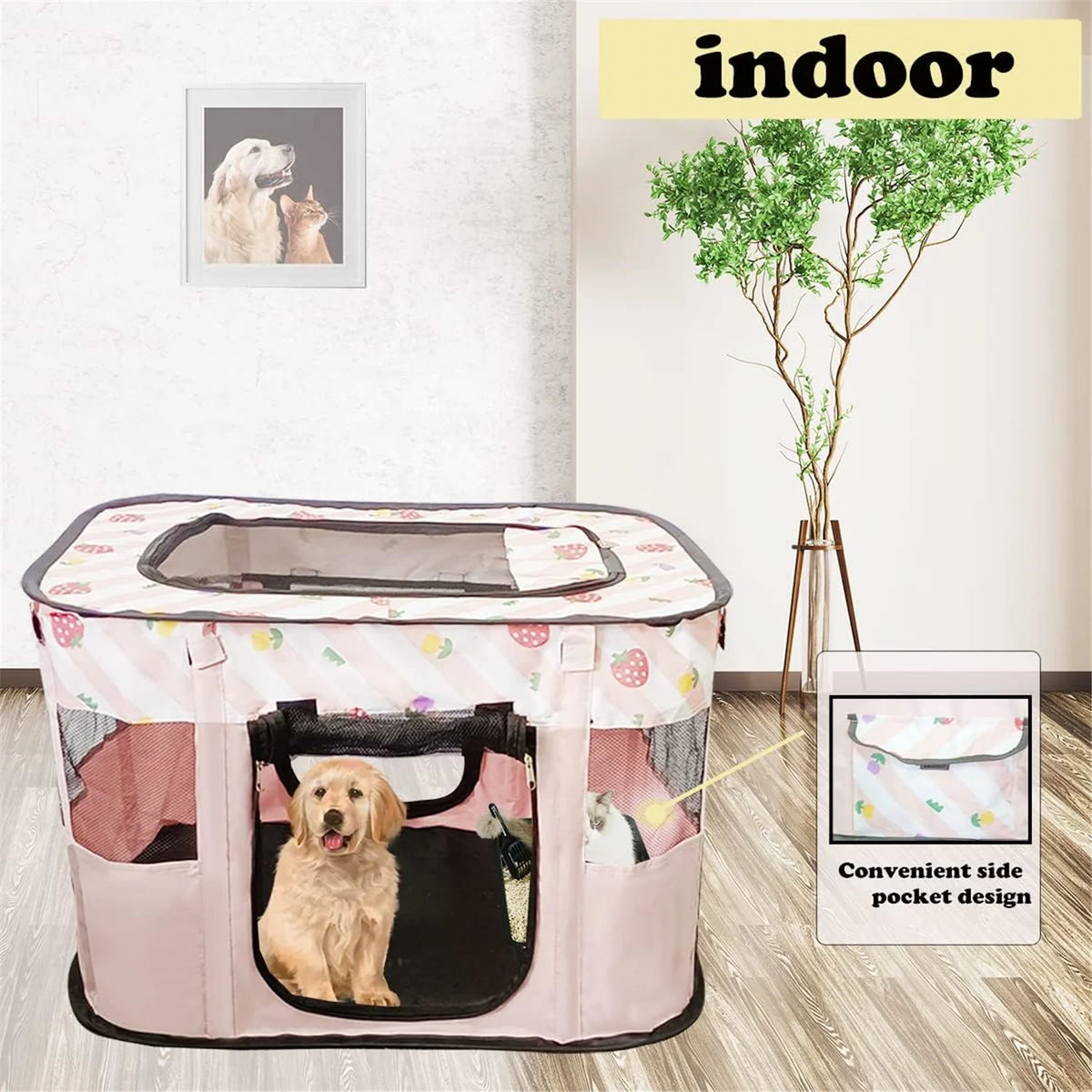 Large Dog Cat Playpen with Carrying Case, Removable Zipper Top O151
