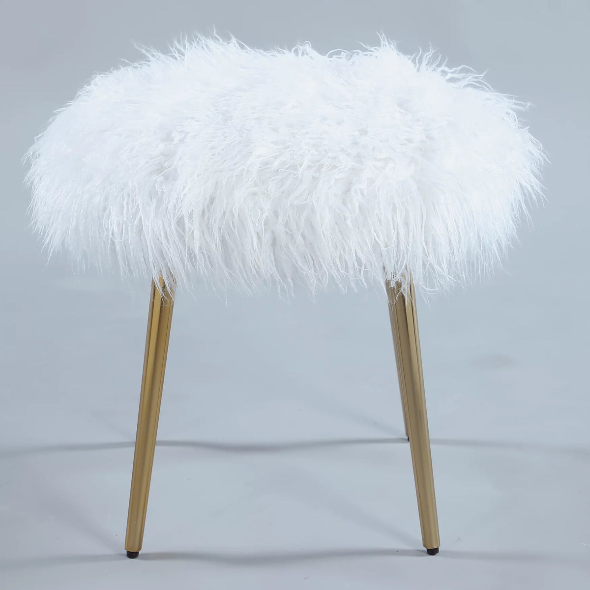 White Faux Fur Accent Ottoman F9611