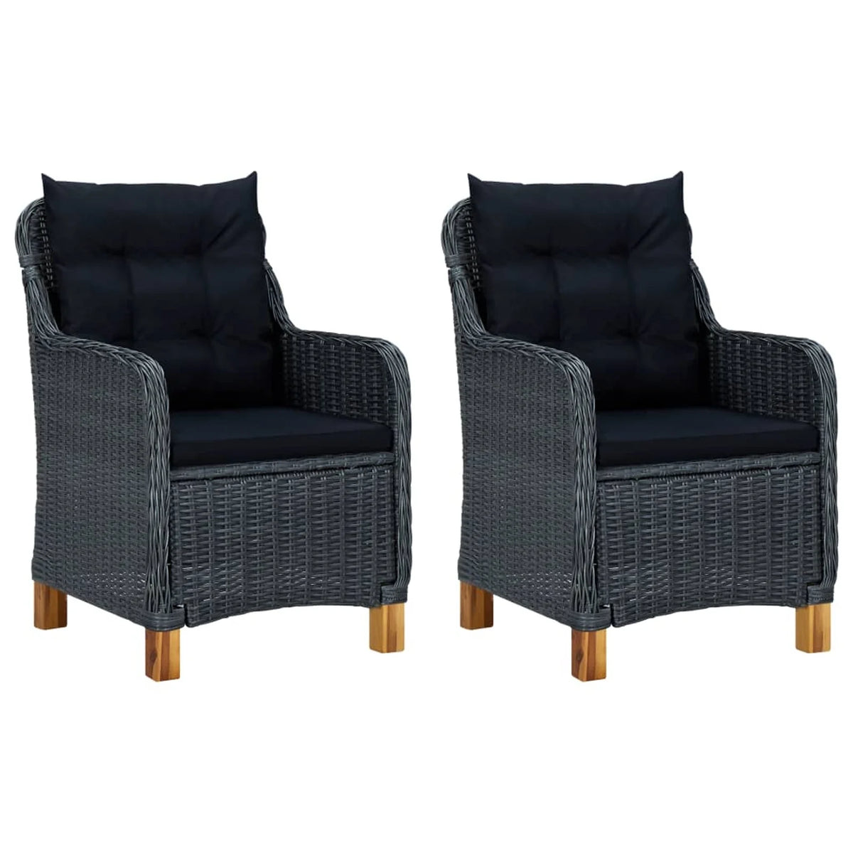 2 pcs Poly Rattan Dark Gray Patio Chairs with Cushions N589865