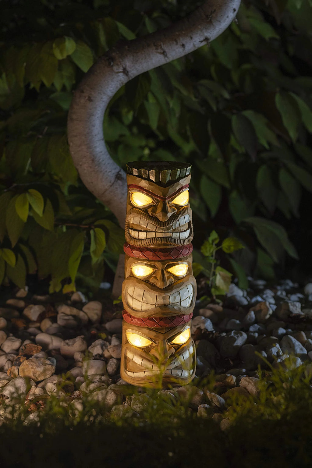 Triple Tiki Totem Solar Powered LED Outdoor Decor Garden U192911