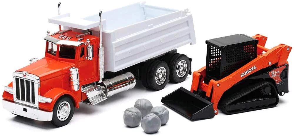 Orange and White Dump Truck and Excavator 1/32 Diecast Model Z1505