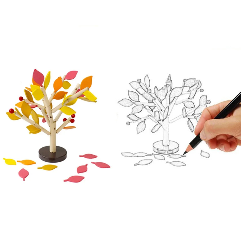 1 Set Wooden Tree Blocks with Leaves 3D Building Toy (Yellow) W831618
