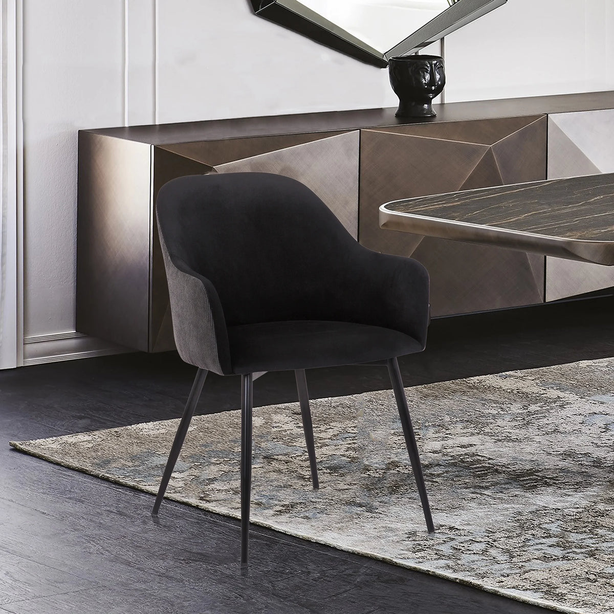 Black Dark Grey Fabric Dining Chair W383039