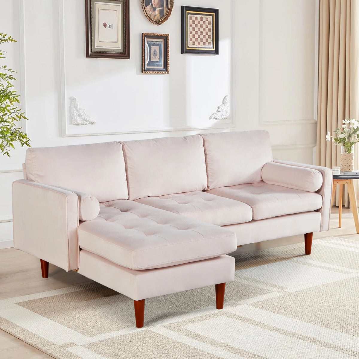 78" Wide L-Shaped Velvet Sectional Sofa with Ottoman C3131