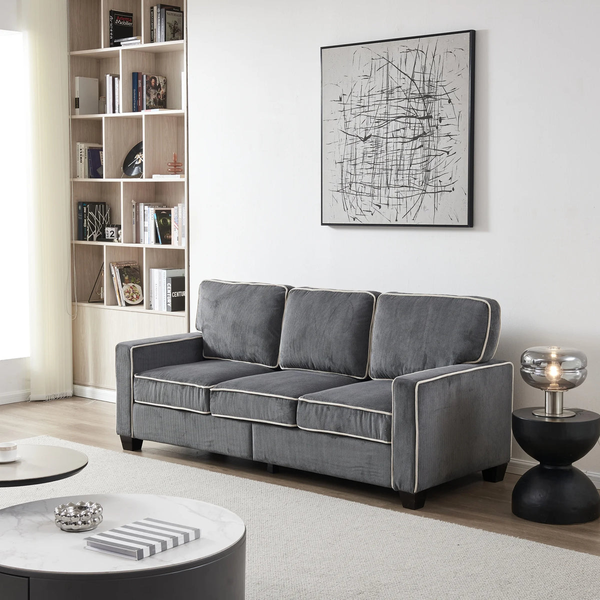 Dark Grey Corduroy Sofa with Storage K55689