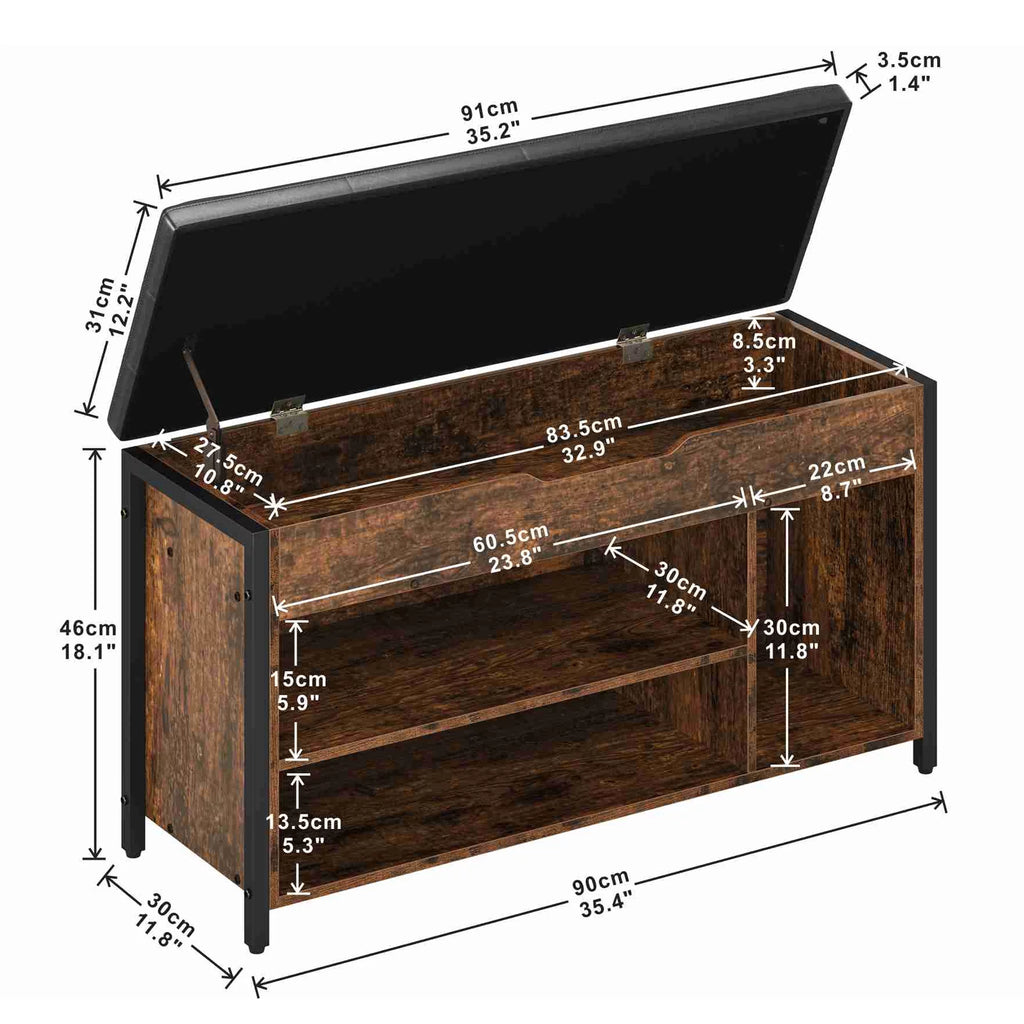 Lift Top Shoe Storage Bench with Cushion G4572