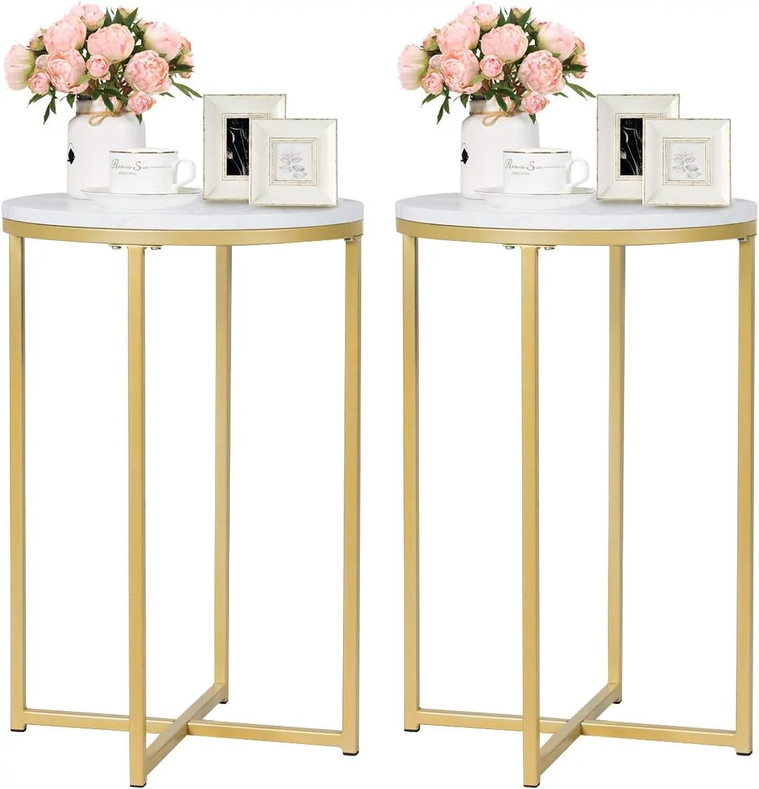 Round Faux Marble Side Table Set Of 2 S1049