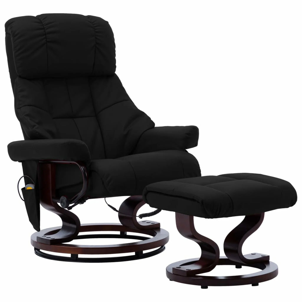 Black Faux Leather Massage Recliner with Ottoman W66921