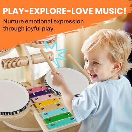Wooden 8 in 1 Percussion Drum Kit with Xylophone Cymbal M5210