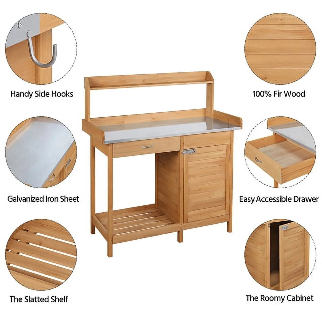 Wooden Garden Potting Bench with Cabinet W5552