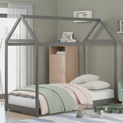 Gray Twin Canopy Bed Frame P5397