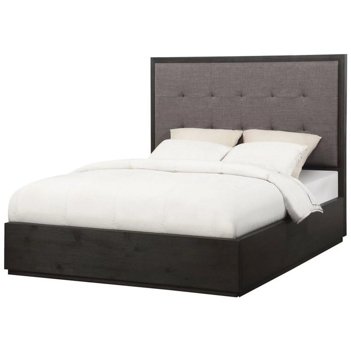 Gray Tufted Wood California King Panel Platform Bed P164